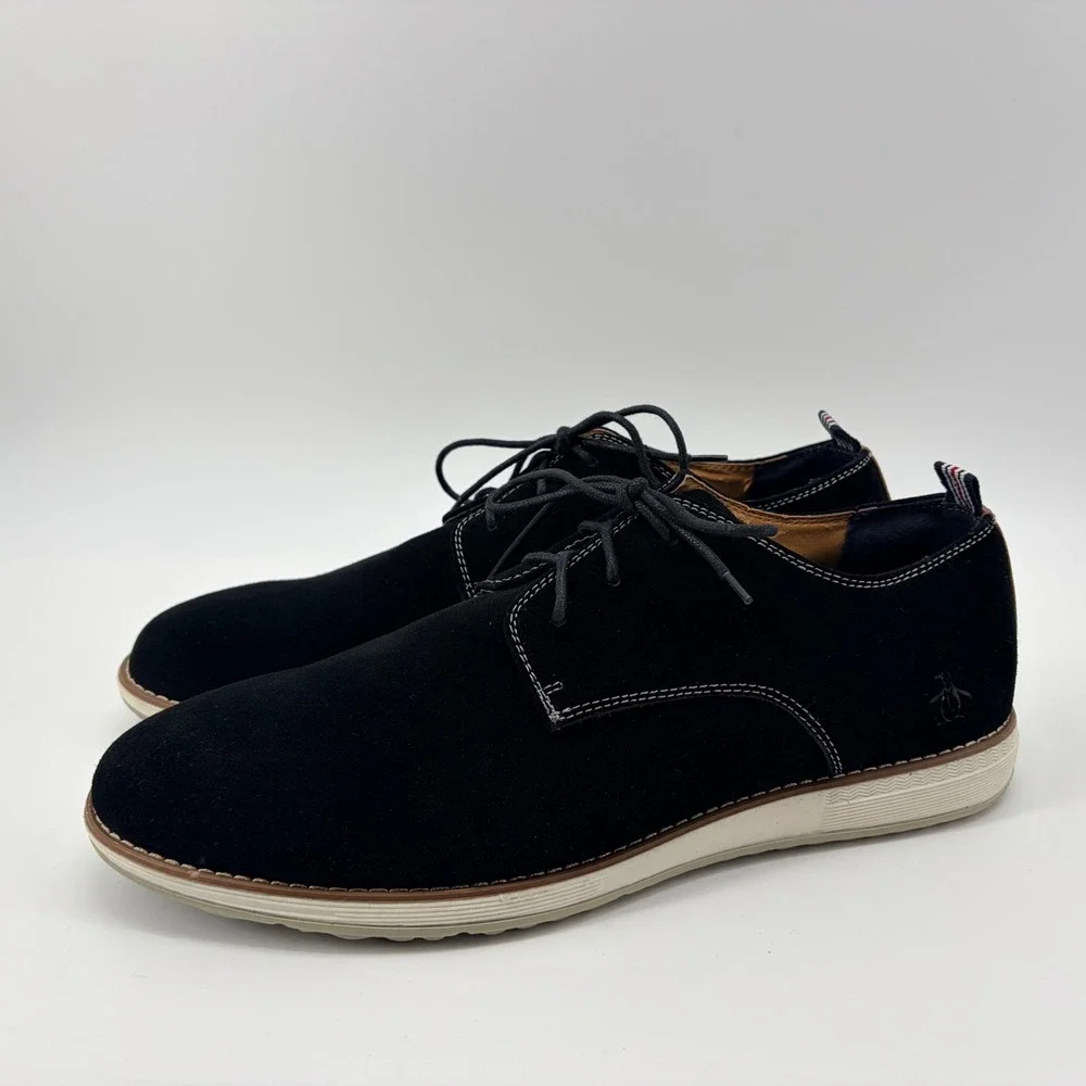 Original Penguin Troy Shoes Size 13 Black Suede Leather Derby Oxford Mens